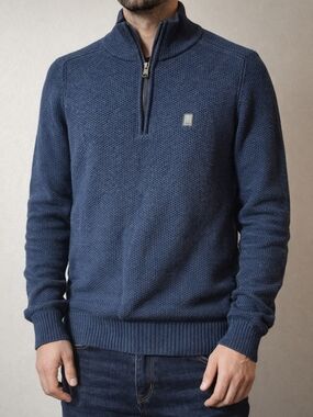 Diesel Men's Navy Half-Zip Textured Sweater Men's Size M Casual Chunky